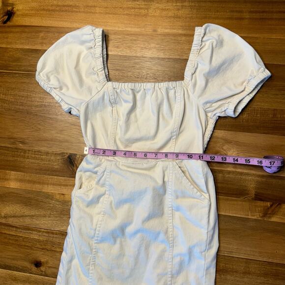 American Eagle Puff Sleeves Mini Dress Stretchy Square Neck Cottagecore XS Cream - Picture 8 of 9